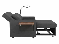 Hauss Spole Sillón convertible en pana - Sofá individual con mesa auxiliar y puertos USB/Tipo C Gris New