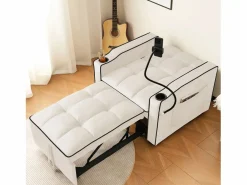 DripeX Sillón convertible, en terciopelo, con soporte de copa y soporte telefónico, 75/167x83x76cm, Beige Discount