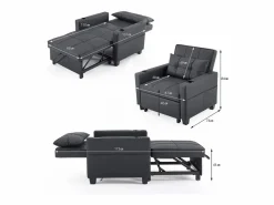 OKWISH Sillón de 1 plaza en cuero sintético con puerto USB y portavasos - Convertible en cama o chaise longue Negro Clearance