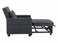 OKWISH Sillón de 1 plaza en cuero sintético con puerto USB y portavasos - Convertible en cama o chaise longue Negro Clearance