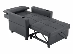 OKWISH Sillón de 1 plaza en cuero sintético con puerto USB y portavasos - Convertible en cama o chaise longue Negro Clearance