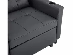 OKWISH Sillón de 1 plaza en cuero sintético con puerto USB y portavasos - Convertible en cama o chaise longue Negro Clearance