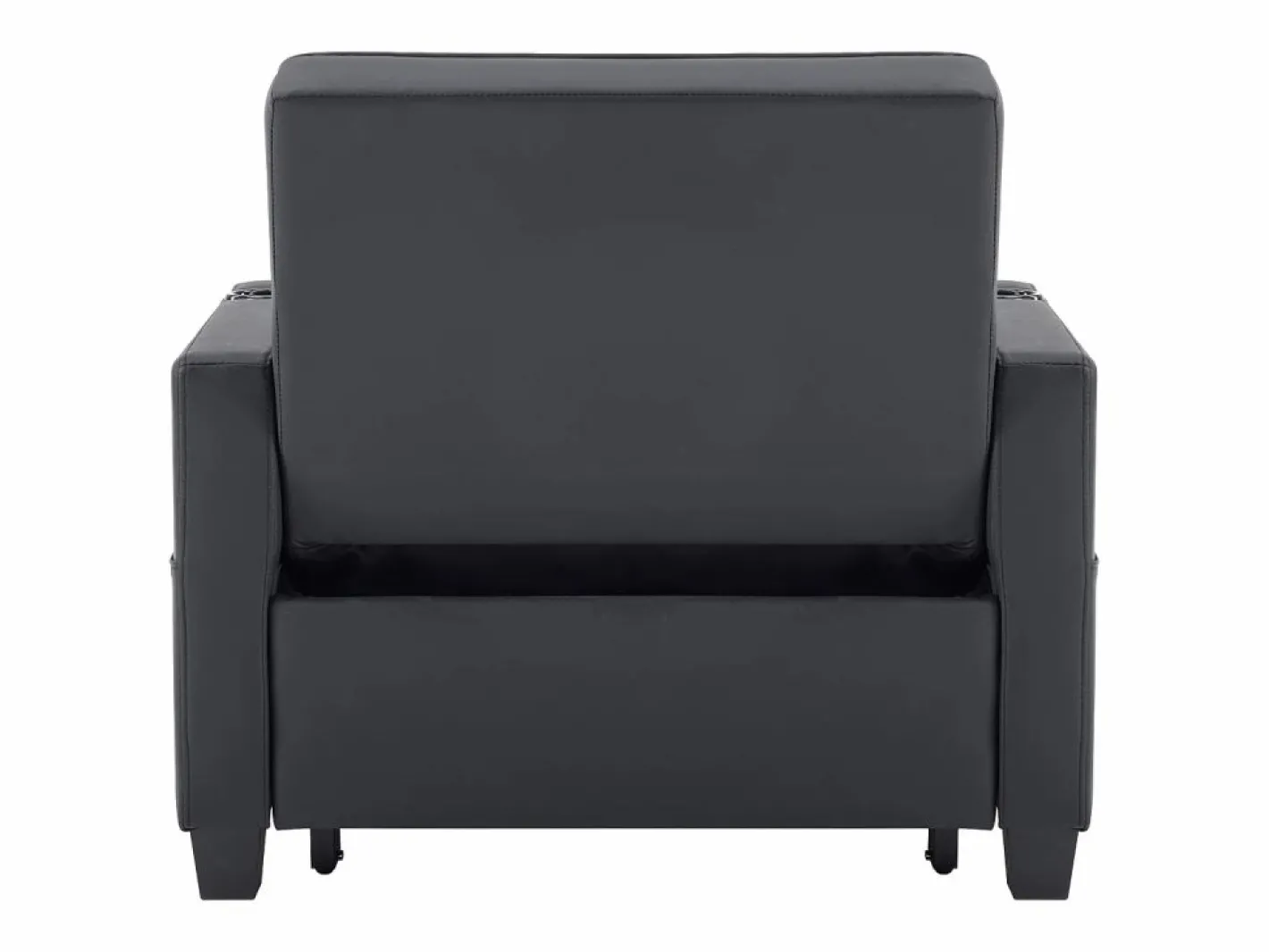 OKWISH Sillón de 1 plaza en cuero sintético con puerto USB y portavasos - Convertible en cama o chaise longue Negro Clearance