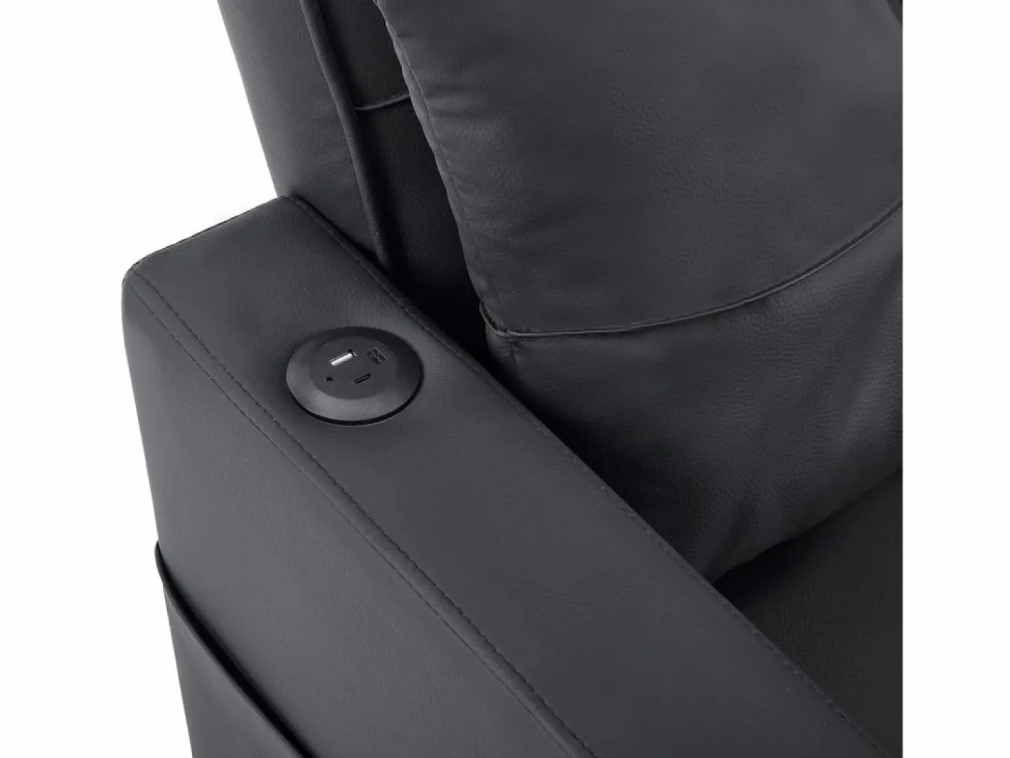 OKWISH Sillón de 1 plaza en cuero sintético con puerto USB y portavasos - Convertible en cama o chaise longue Negro Clearance