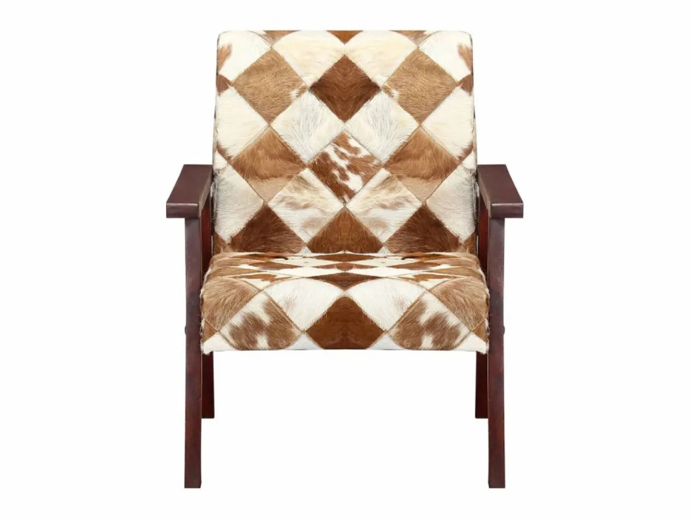 Clicnbuy Sillón de cuero auténtico de cabra blanco y marrón Marru00f3n Sale