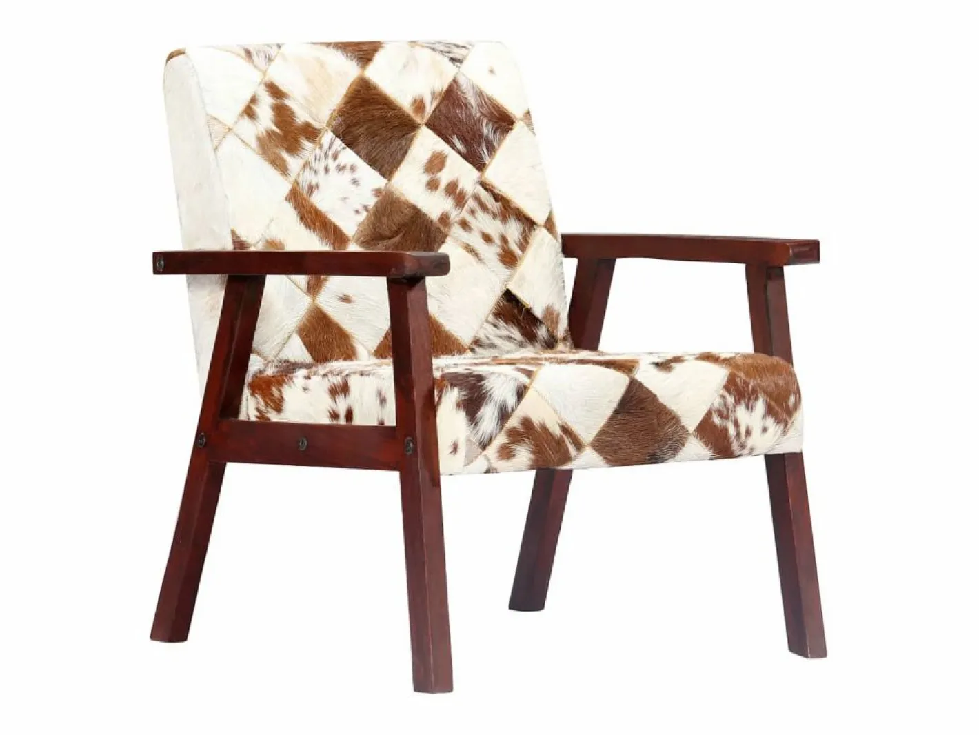 Clicnbuy Sillón de cuero auténtico de cabra blanco y marrón Marru00f3n Sale