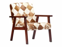 Clicnbuy Sillón de cuero auténtico de cabra blanco y marrón Marru00f3n Sale