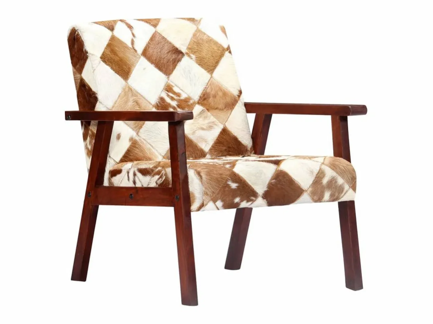 Clicnbuy Sillón de cuero auténtico de cabra blanco y marrón Marru00f3n Sale