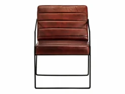 Sillón de cuero auténtico marrón oscuro^Clicnbuy Discount