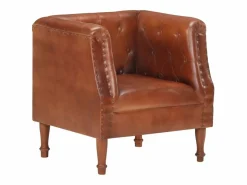 Clicnbuy Sillón de cuero auténtico marrón Marru00f3n Clearance