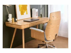 Miliboo Silla De Oficina|Sillón de escritorio en tejido y madera clara ELON
