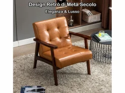 Sillón de Madera Maciza con Diseño Escandinavo Moderno - Cuero Natural Hipoalergénico Gris para Salón, Oficina o Dormitorio, Dimensiones 67x76x76 cm Marru00f3n Sale