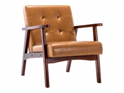 Sillón de Madera Maciza con Diseño Escandinavo Moderno - Cuero Natural Hipoalergénico Gris para Salón, Oficina o Dormitorio, Dimensiones 67x76x76 cm Marru00f3n Sale