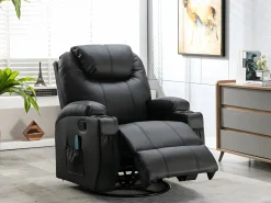 Vente-unique Sillón de masaje de piel sintética - - SILVANO - acupresión y vibraciones Negro New