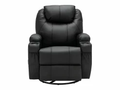 Vente-unique Sillón de masaje de piel sintética - - SILVANO - acupresión y vibraciones Negro New