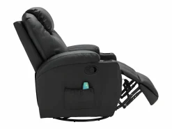 Vente-unique Sillón de masaje de piel sintética - - SILVANO - acupresión y vibraciones Negro New