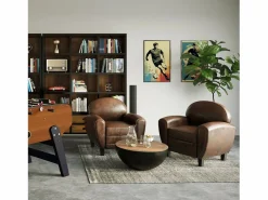 Sillón de microfibra marrón antiguo - Club^Rendez-Vous Déco Outlet