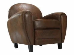 Sillón de microfibra marrón antiguo - Club^Rendez-Vous Déco Outlet