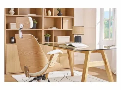Miliboo Sillón de oficina de dirección de diseño , madera clara y acero cromado MUSK Blanco Discount