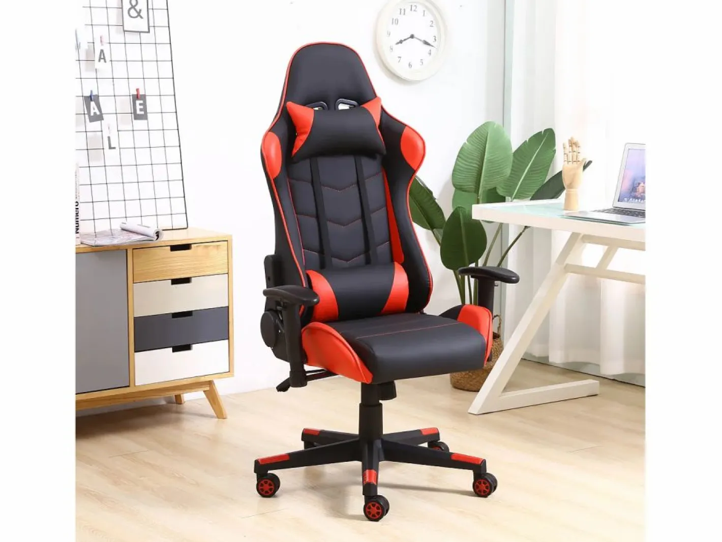 VS Venta-stock Sillón de Oficina Gaming , Piel sintética, inclinación y Altura Regulable Rojo