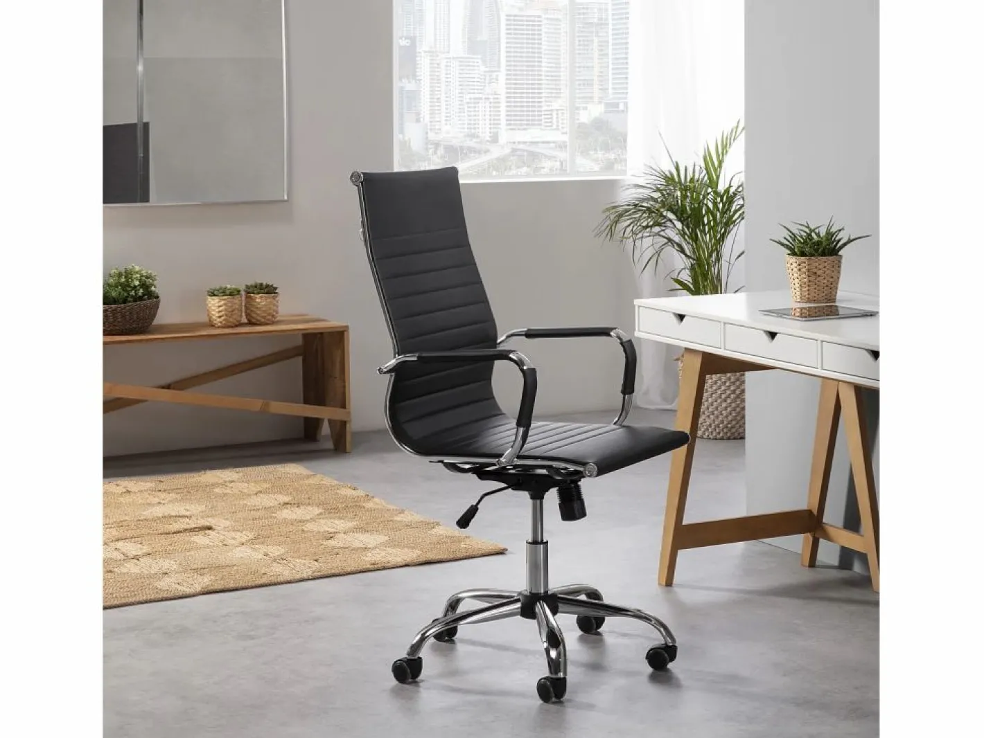 VS Venta-stock Sillón de Oficina Londres reclinable , Piel sintética, Altura Ajustable Negro Best