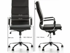 VS Venta-stock Sillón de Oficina Morgan reclinable , Piel sintética, Altura Ajustable Negro Clearance