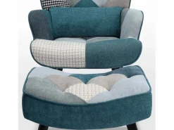Sillón de orejas, sillón de relajación, sillón, sillón de orejas de patchwork con taburete, sillón de lectura Gris Sale