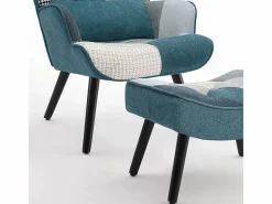 Sillón de orejas, sillón de relajación, sillón, sillón de orejas de patchwork con taburete, sillón de lectura Gris Sale