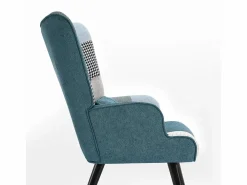 Sillón de orejas, sillón de relajación, sillón, sillón de orejas de patchwork con taburete, sillón de lectura Gris Sale