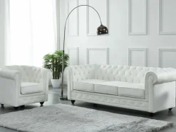 Vente-unique Sillón de piel de búfalo CHESTERFIELD Blanco Discount