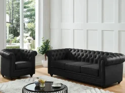 Vente-unique Sillón de piel de búfalo CHESTERFIELD Negro Online