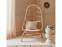 Sillón de ratán en forma de huevo con cojín natural^Sweeek Sale