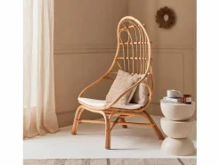 Sillón de ratán en forma de huevo con cojín natural^Sweeek Sale