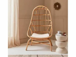Sillón de ratán en forma de huevo con cojín natural^Sweeek Sale