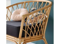 BERAH GETAH Sillón de ratán marrón con cojín negro Color natural claro