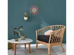 BERAH GETAH Sillón de ratán marrón con cojín negro Color natural claro