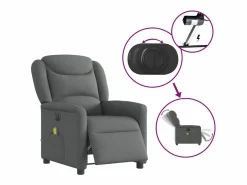 Sillón de relax | Sillón reclinable de masaje eléctrico tela gris oscuro SHL6422 Gris antracita Outlet