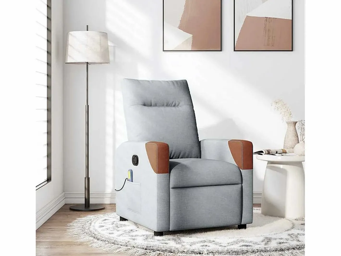 Sillón De Masaje|Sillón de relax | Sillón reclinable de masaje de tela claro SHL4744