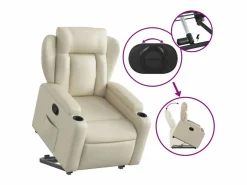 Sillón de relax | Sillón reclinable elevable cuero artificial color SHL4404 Crema Best