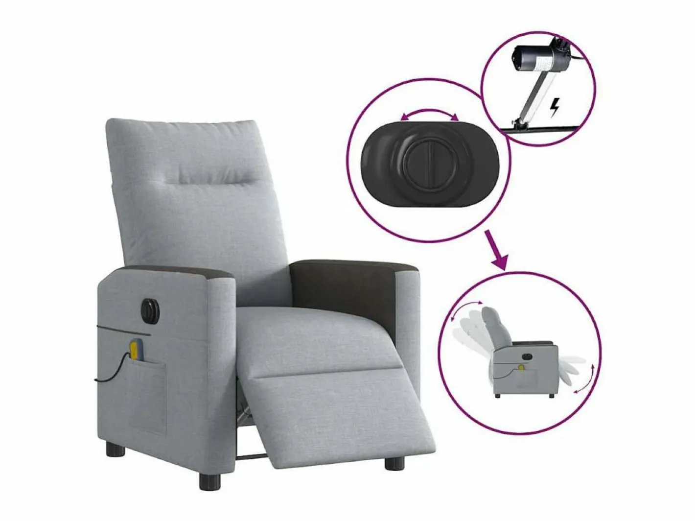 Sillón de relax | Sillón reclinable de masaje eléctrico tela claro SHL3741^ Best