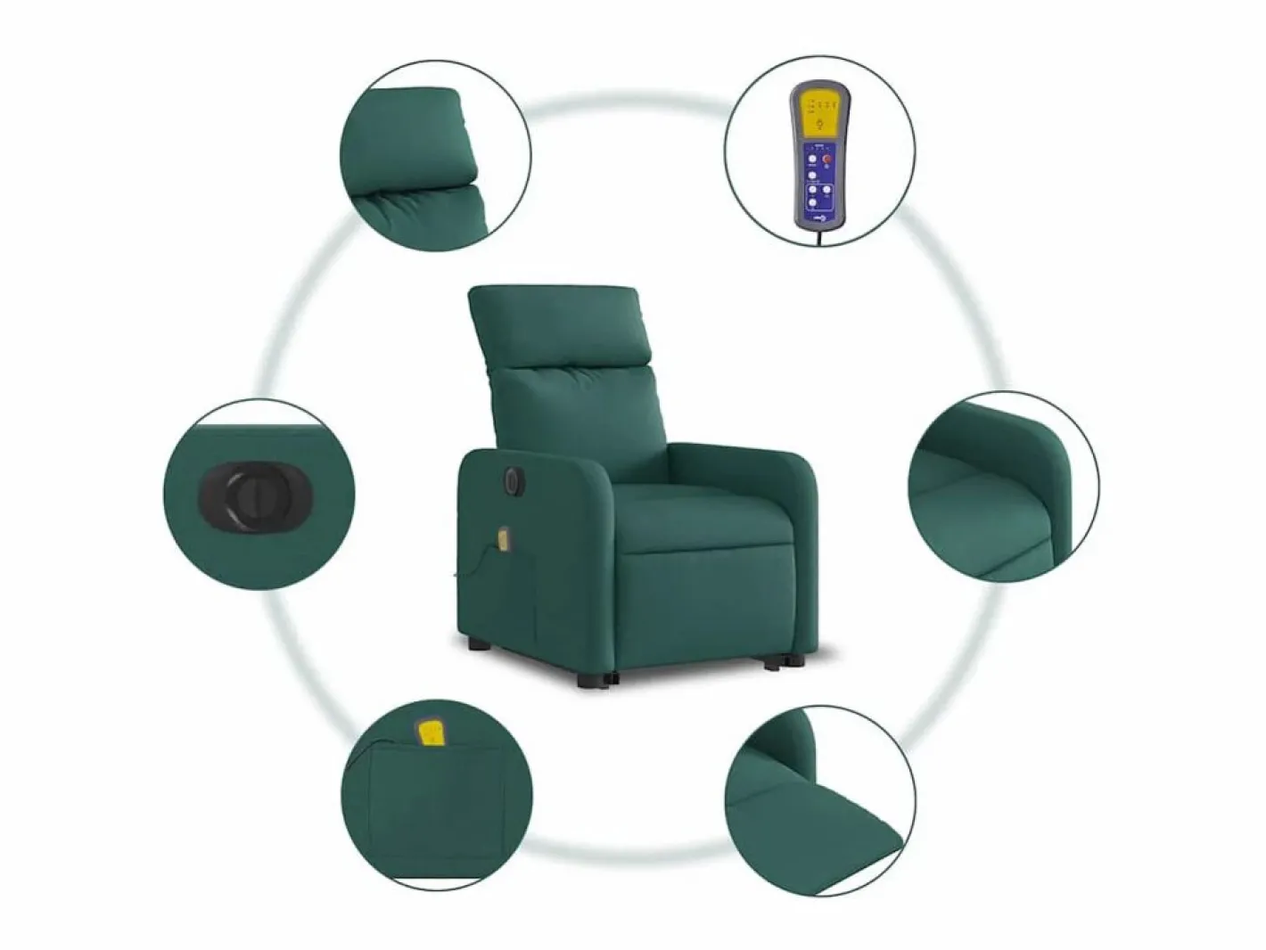 Sillón de salón | Silla | Sillón masaje eléctrico reclinable elevable tela verde oscuro SHL5032 Verde pino Sale