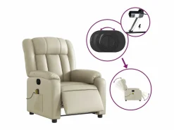 Sillón de salón | Silla | Sillón de masaje reclinable eléctrico cuero sintético SHL5673 Crema New