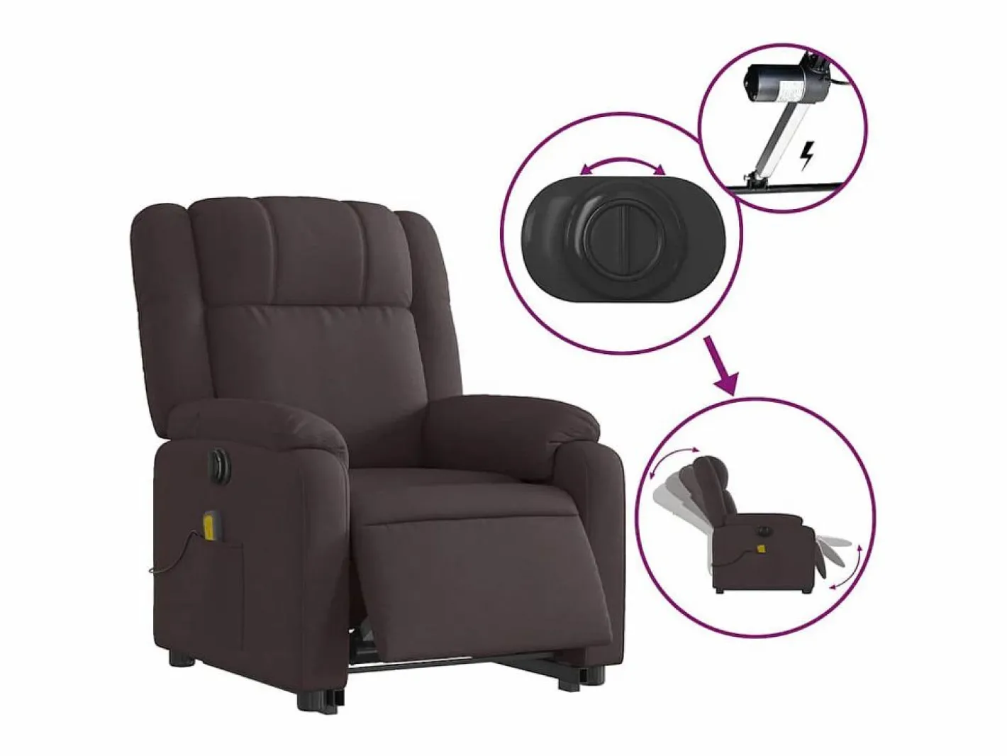 Sillón de salón | Silla | Sillón masaje eléctrico reclinable elevable tela marrón oscuro SHL5431^ Outlet
