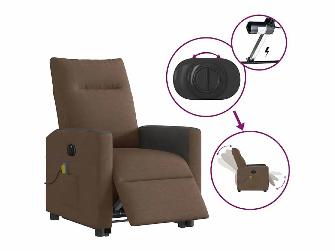 Sillón de salón | Silla | Sillón de masaje eléctrico reclinable elevable tela marrón SHL4706 Marru00f3n