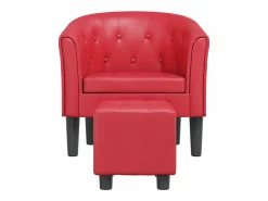 Sillón de salón | Silla de relax con taburete cuero sintético SHL4449 Rojo Hot