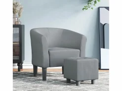Sillón Estilo Cabriolet|Sillón de salón | Silla de relax con taburete tela claro SHL9830