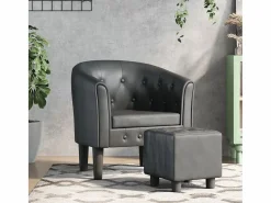 Sillón Estilo Cabriolet|Sillón de salón | Silla de relax con taburete cuero sintético SHL5560