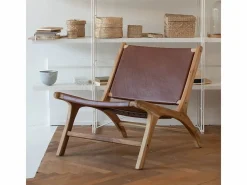 Sillón de teca y cuero marrón liso - Kuna^Rendez-Vous Déco Sale