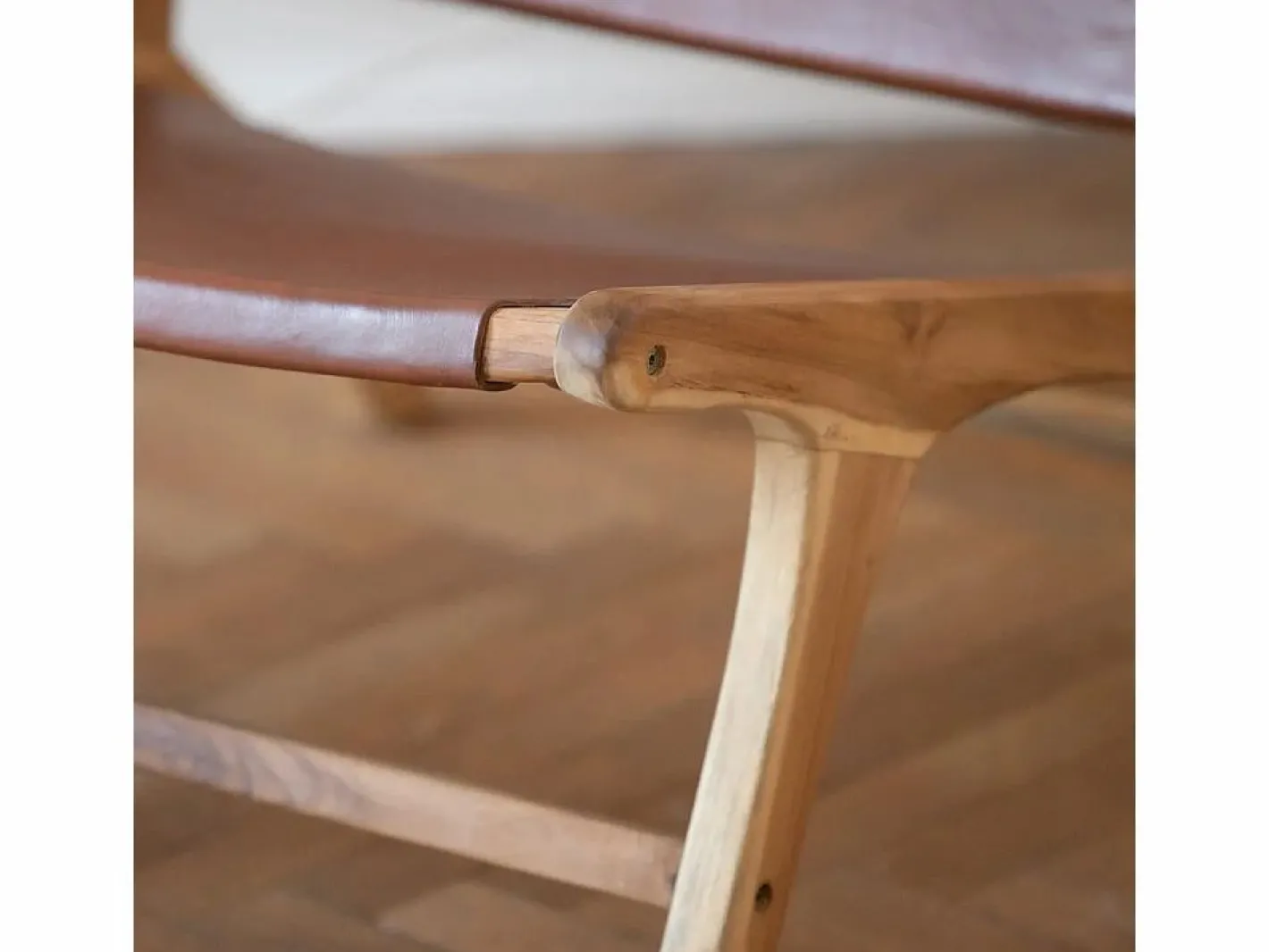 Sillón de teca y cuero marrón liso - Kuna^Rendez-Vous Déco Sale