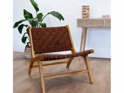 Sillón de teca y cuero tejido marrón - Kuna^Rendez-Vous Déco Sale
